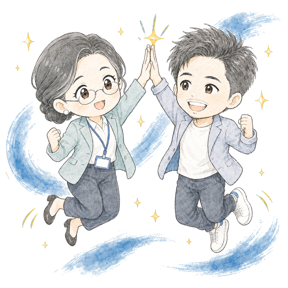 ハイタッチを交わす2人の社員のイラスト